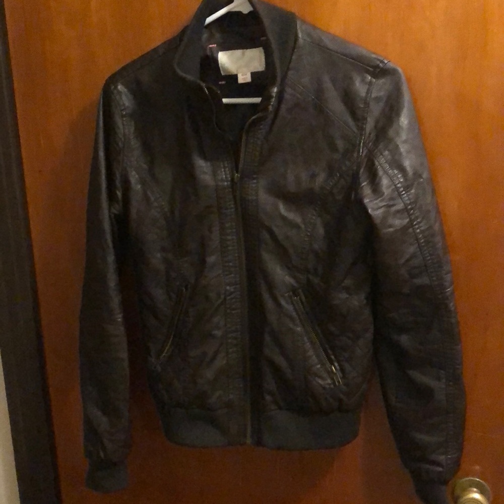 Xhilaration Brown Faux Leather Bomber Jacket